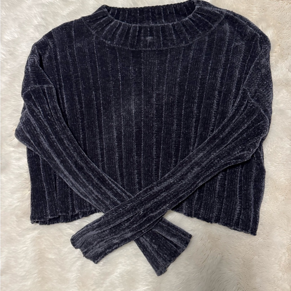 Wildflowers Ribbed Knit Sweater - Dark Gray